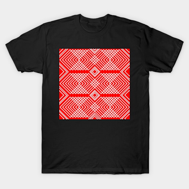 Red and white retro geometric squares pattern T-Shirt by JPS-CREATIONS